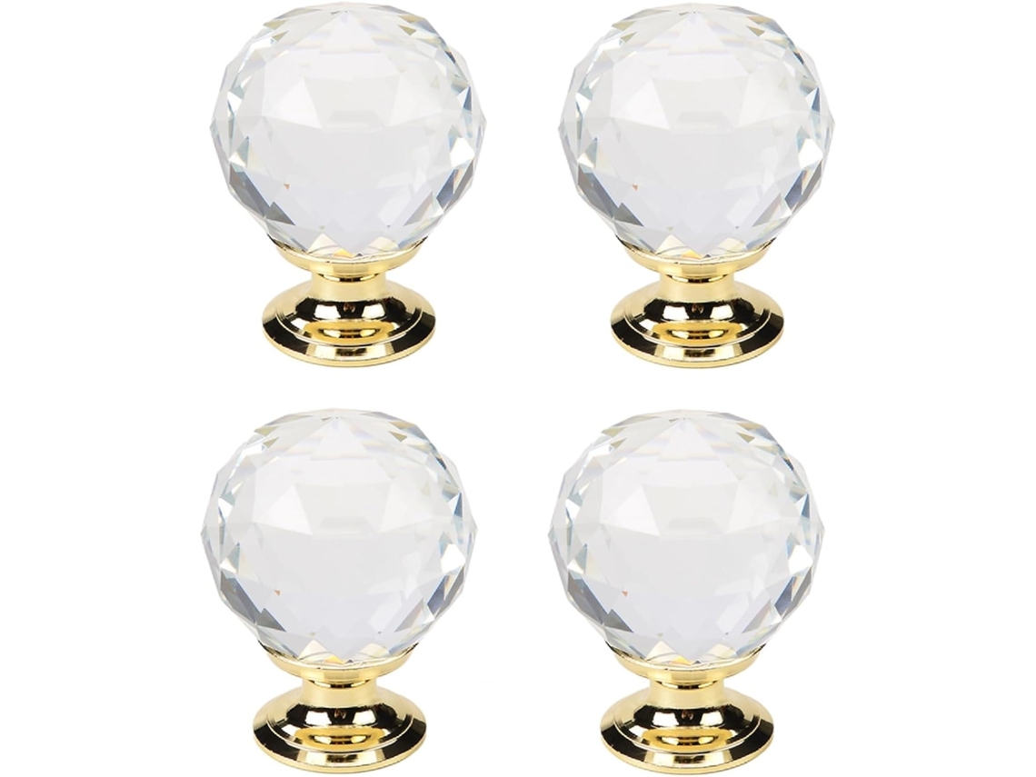 Conjunto De 4 Puxadores Bola Com Furo Único Para Portas Guarda Roupa, Armários E Gavetas, Com Base Dourada E Acabamento