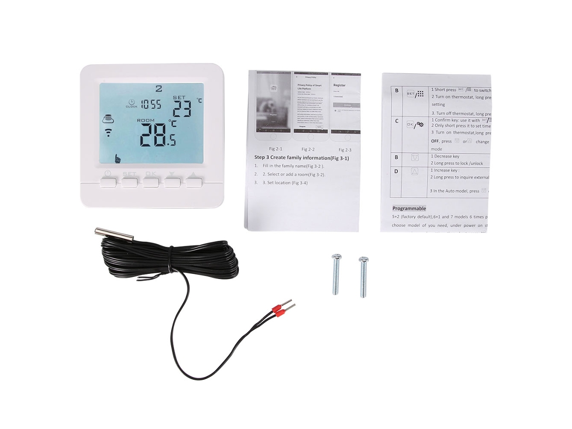 Laxiscreed Termóstato Wifi Com Ecrã Lcd E Controlo De Temperatura Constante Para Aquecimento Elétrico