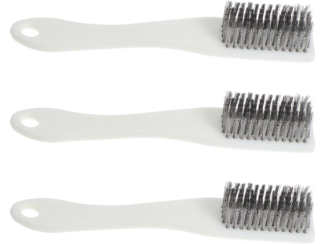 Kit De 3 Escovas Arame Com Cabo Plástico Bege Para Limpeza Superfícies Delicadas Em Casa