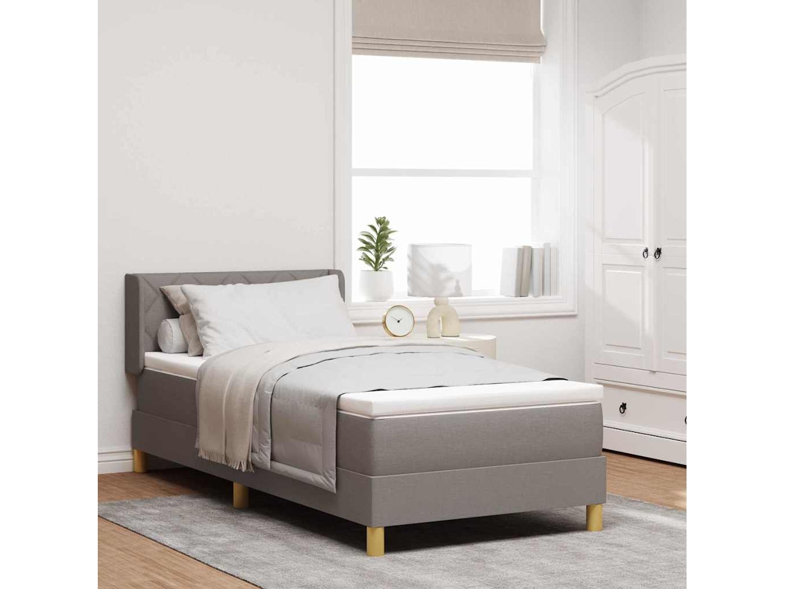 Vidaxl Cama Box Com Cabeceira Cinzento-acastanhado 200 X 90 Cm Tecido