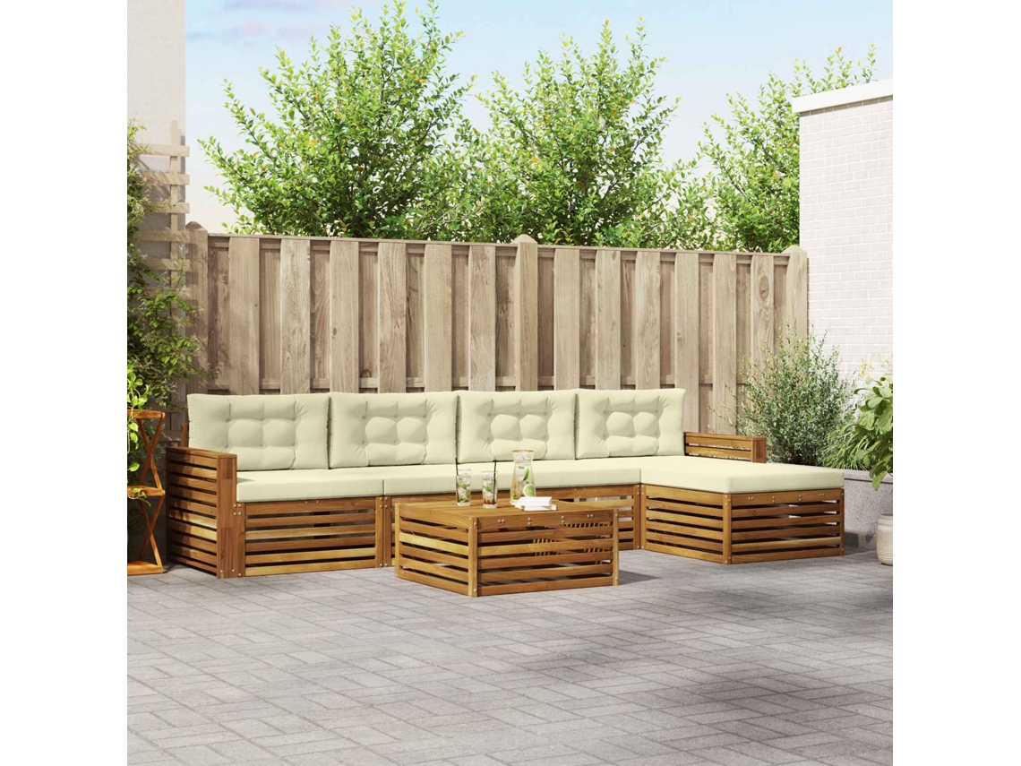 Vidaxl Conjunto De Sofás Para Exterior 6 Unid. Natural E Creme