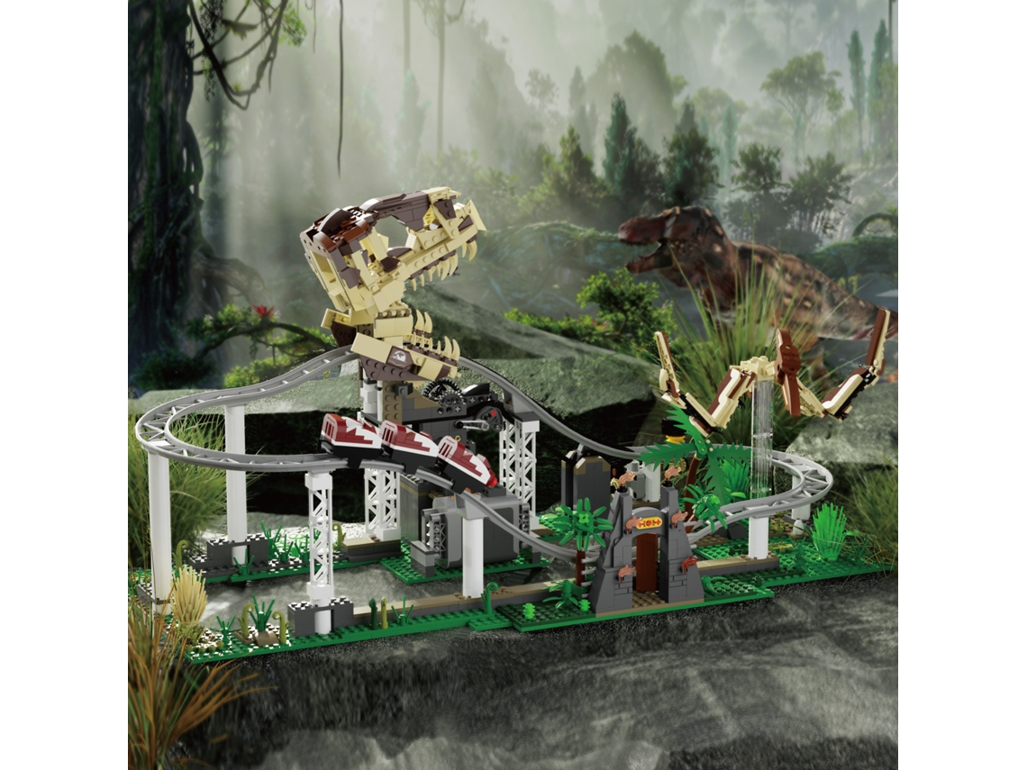 Pequeno Bloco de Montar Representando um Parque de Diversões com Montanha russa de Dinossauros. MDUG (1291 Peças)