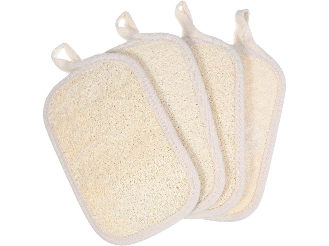 Packove Conjunto De 4-esponjas Bucha Naturais, Esfoliante Corporal Com Elástico, Bucha Para Banho, Rosto, Costas