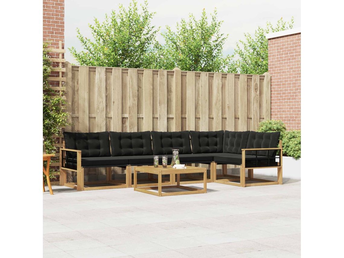 Vidaxl Conjunto De Sofás Para Exterior 6 Pcs Branco E Preto