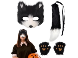 Conjunto De Máscara E Rabo De Raposa, Fantasia De Halloween Ajustável, Kit Com Rabo, Luvas, Patas E Vayotoy
