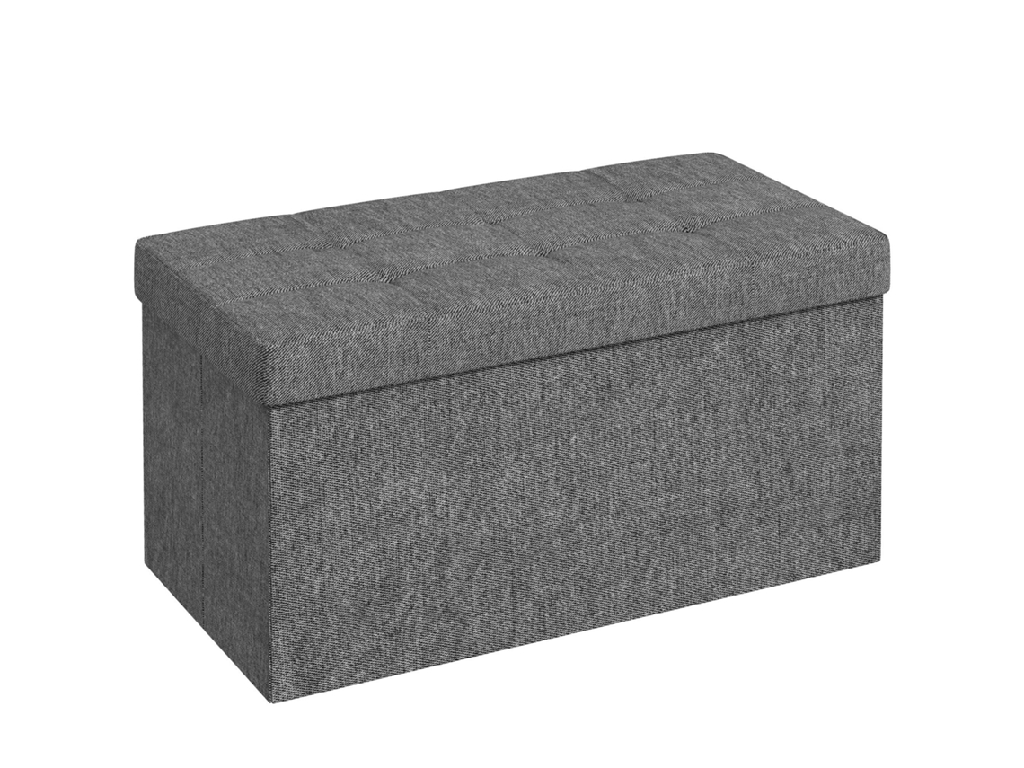 Baú Dobrável 84l 76x38x38cm Estofado Linho Sintético Cinza Escuro