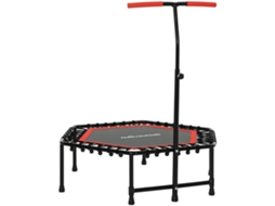 Trampolim Fitness 114x114x132 Cm Com Guiador Ajustável Em 3 Níveis Estrutura De Aço Para Treino De Perna Corpo Vermelho