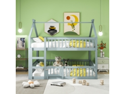 Cama Beliche Infantil de Madeira Maciça 140x200 com Escada e Design Moderno em Cinza PAPRIKA