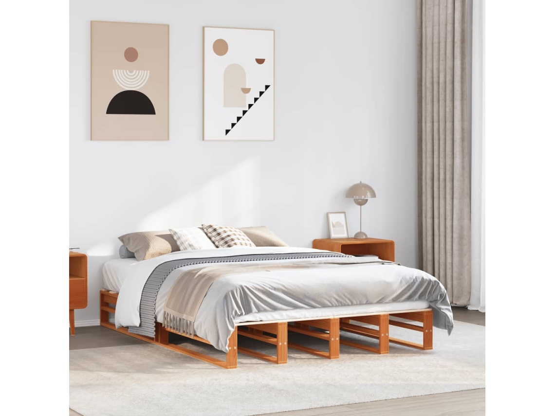 Vidaxl Cama Sem Colchão 120x190 Cm Madeira Pinho Maciça Castanho-mel