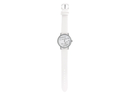 Relógio de Pulso Analógico de Quartzo com Pulseira Pu Branca e Design Elegante de Palavras e Números