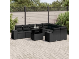 Vidaxl 10 Pcs Conjunto Sofás De Jardim C/ Almofadões Vime Pe Preto