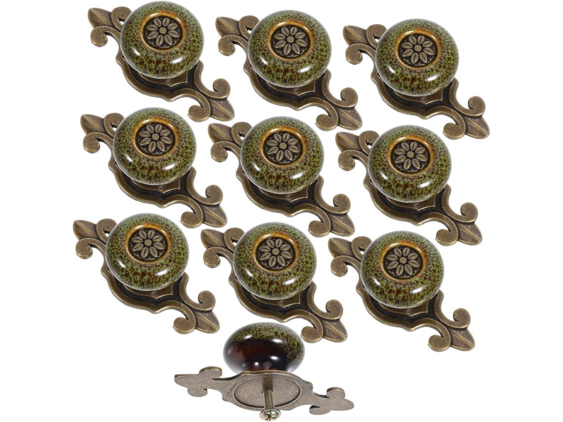 Conjunto De 10 Puxadores Gaveta Em Vidro Verde Com Estampa Leopardo, Estilo Vintage, Para Armários De Cozinha E Móveis