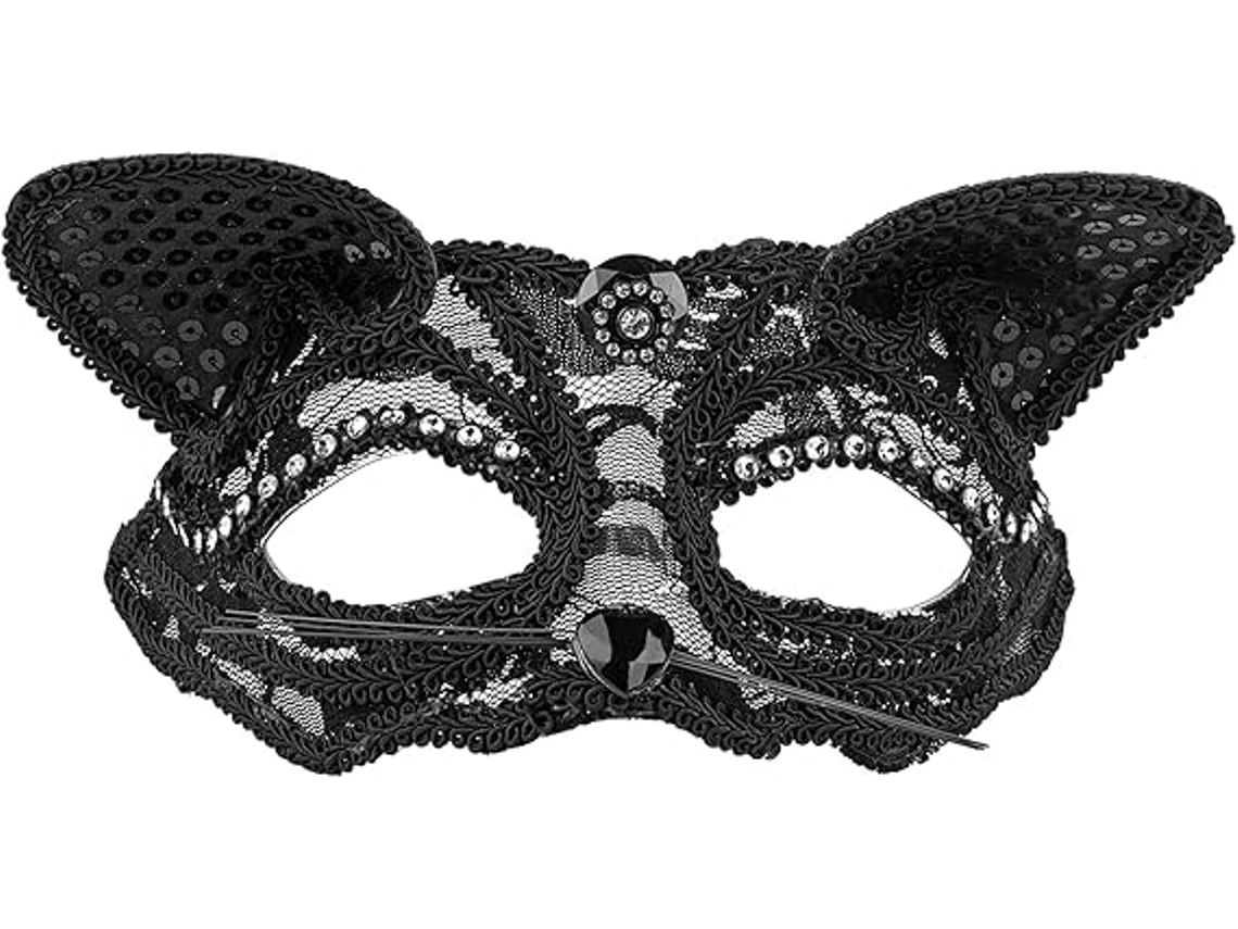 Máscara De Gato Luxuosa E Sexy Com Decoração De Pérolas