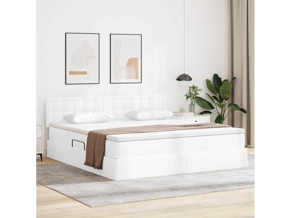 Vidaxl Cama com Arrumação e Led com Colchão Branco Puro 180 X 200 Cm