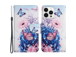 Capa Em Couro Pu Para Apple Iphone 16 Pro - Borboleta Roxa