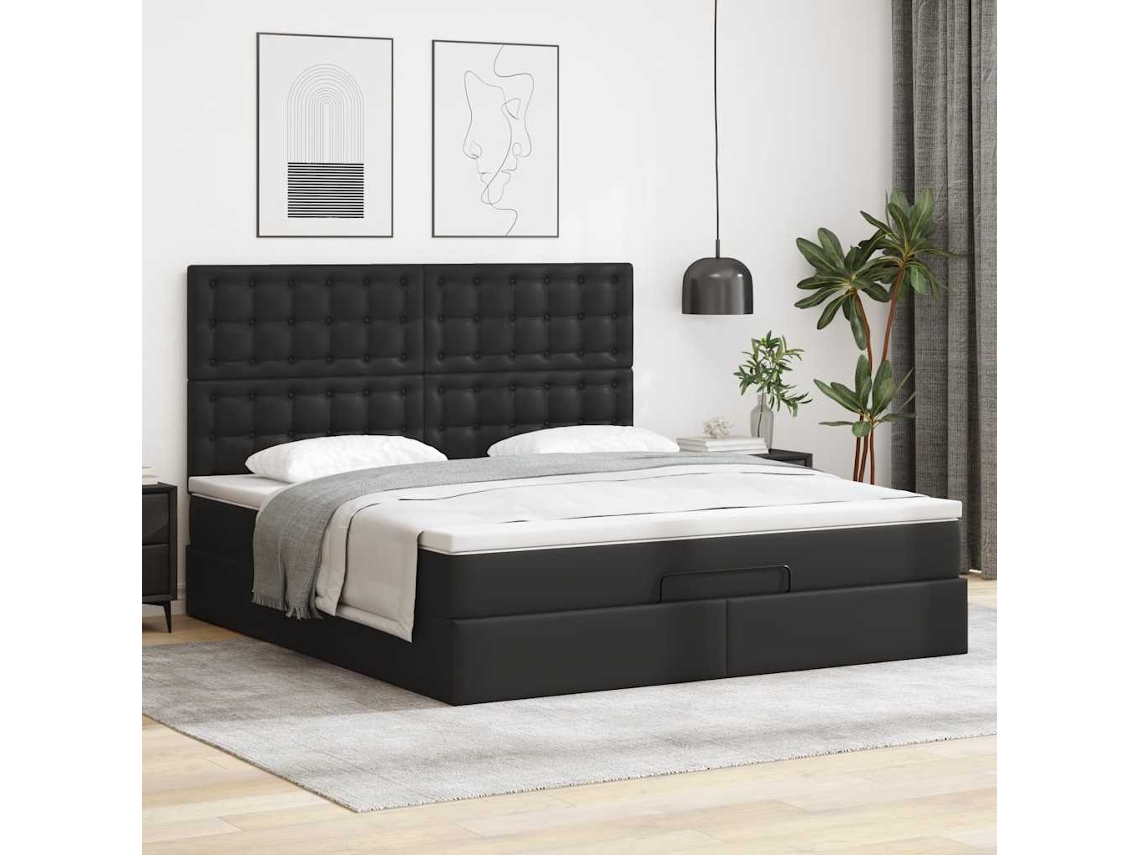 Estrutura De Cama Otomana Com Colchão 160x200 Cm Preta