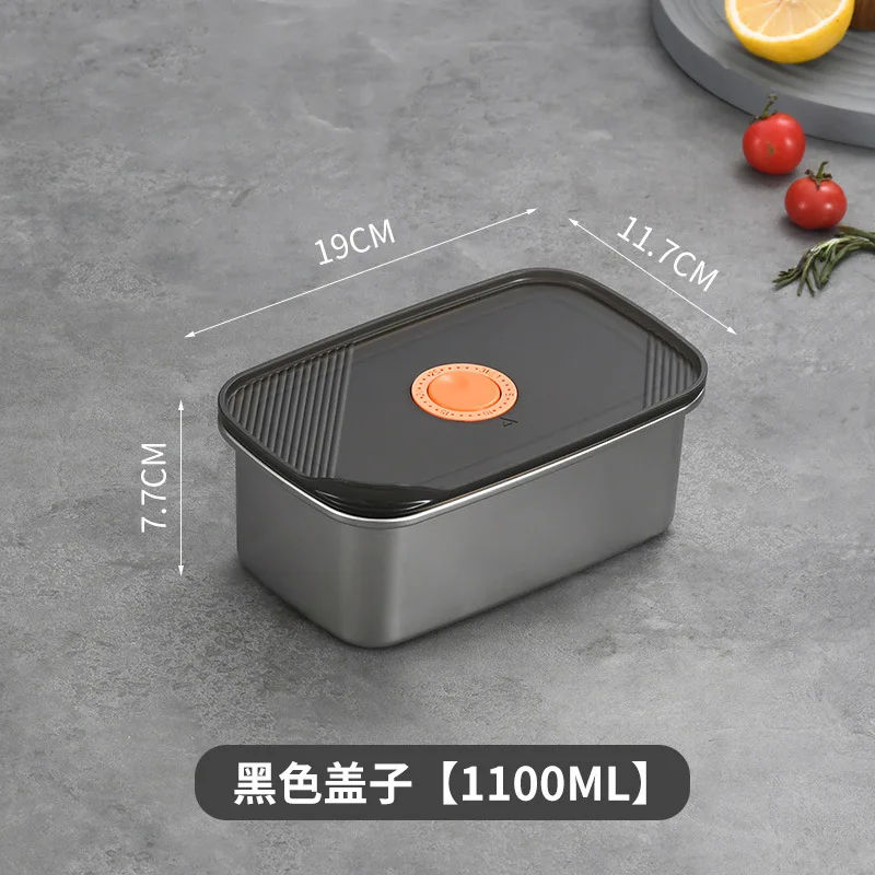 304 Caixas de Almoço Seladas Frescas de Aço Inoxidável, Caixas Frescas, Recipientes de Comida Bento MDUG (preto, 1100ml)