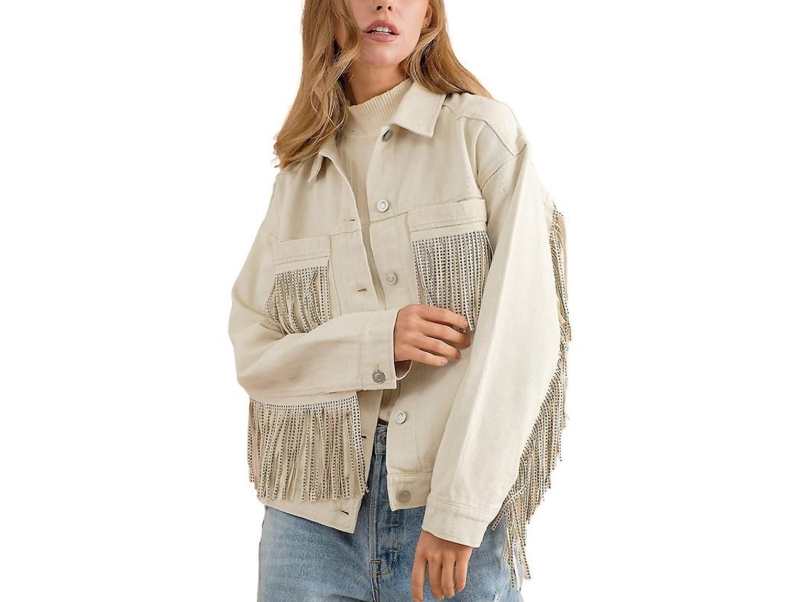 JAQUETA Fasst de Sarja com Strass para Mulher Manga Longa Casual | S/MARCA