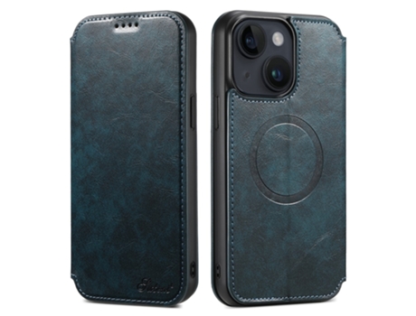 Capa Magsafe Para Iphone 14 Plus Suteni Pele Sintética Magnética Azul