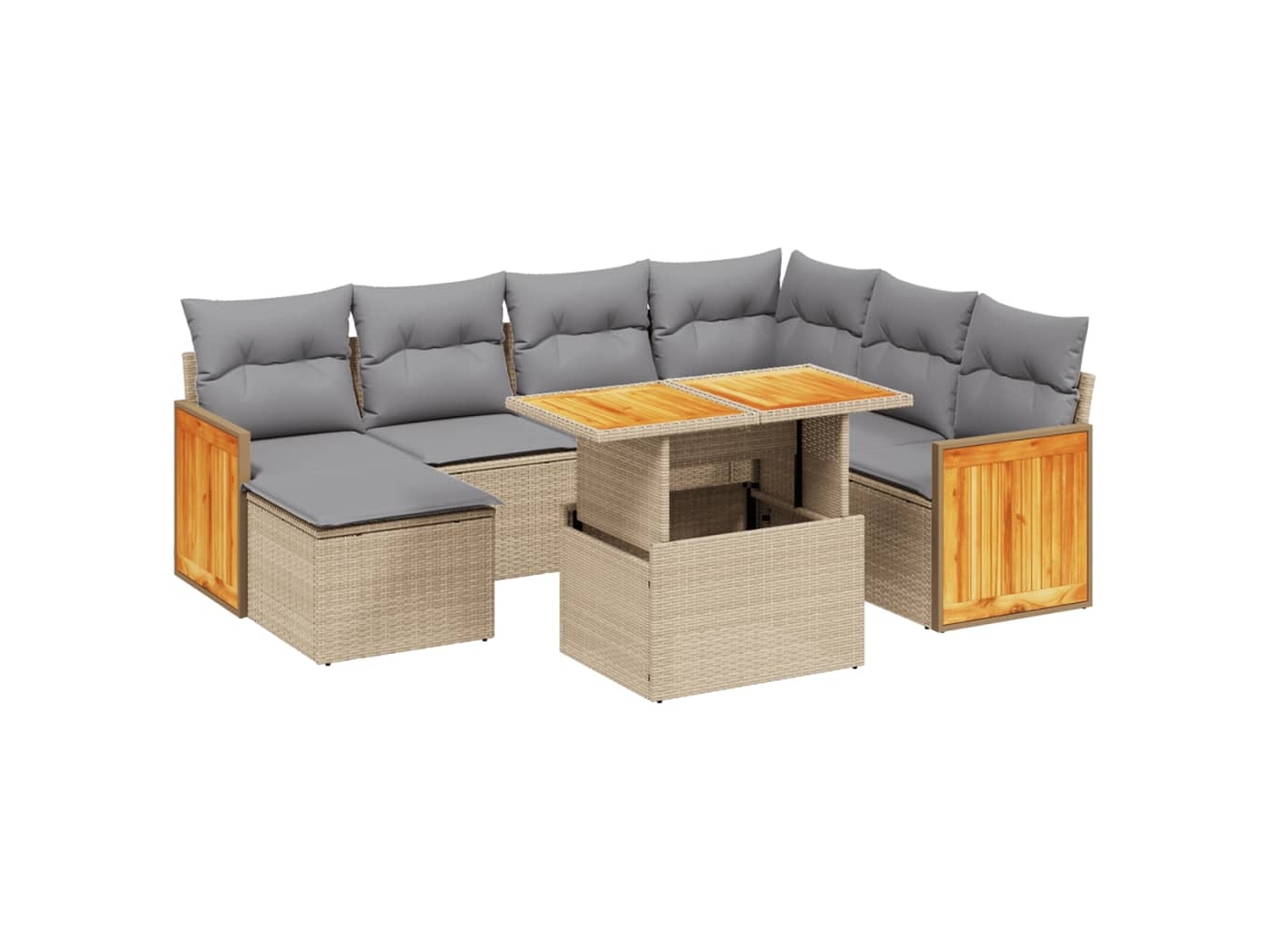 Conjunto de 8 Sofás para Jardim com Almofadões Vime Pe Bege MAISON EXCLUSIVE (8 pcs)