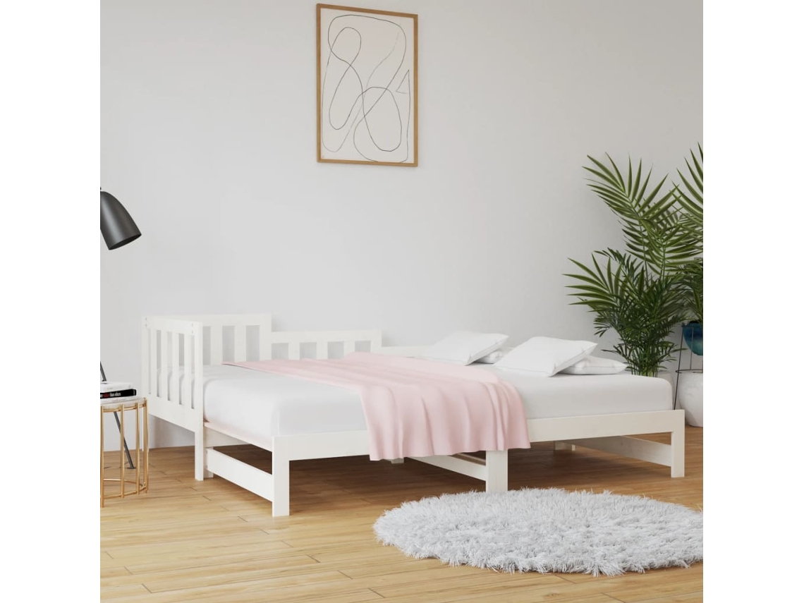 Vidaxl Estrutura Sofá-cama De Puxar 2x(90x190) Cm Pinho Maciço Branco