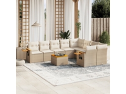 Vidaxl 10 Pcs Conjunto De Sofás P/ Jardim Com Almofadões Vime Pe Bege