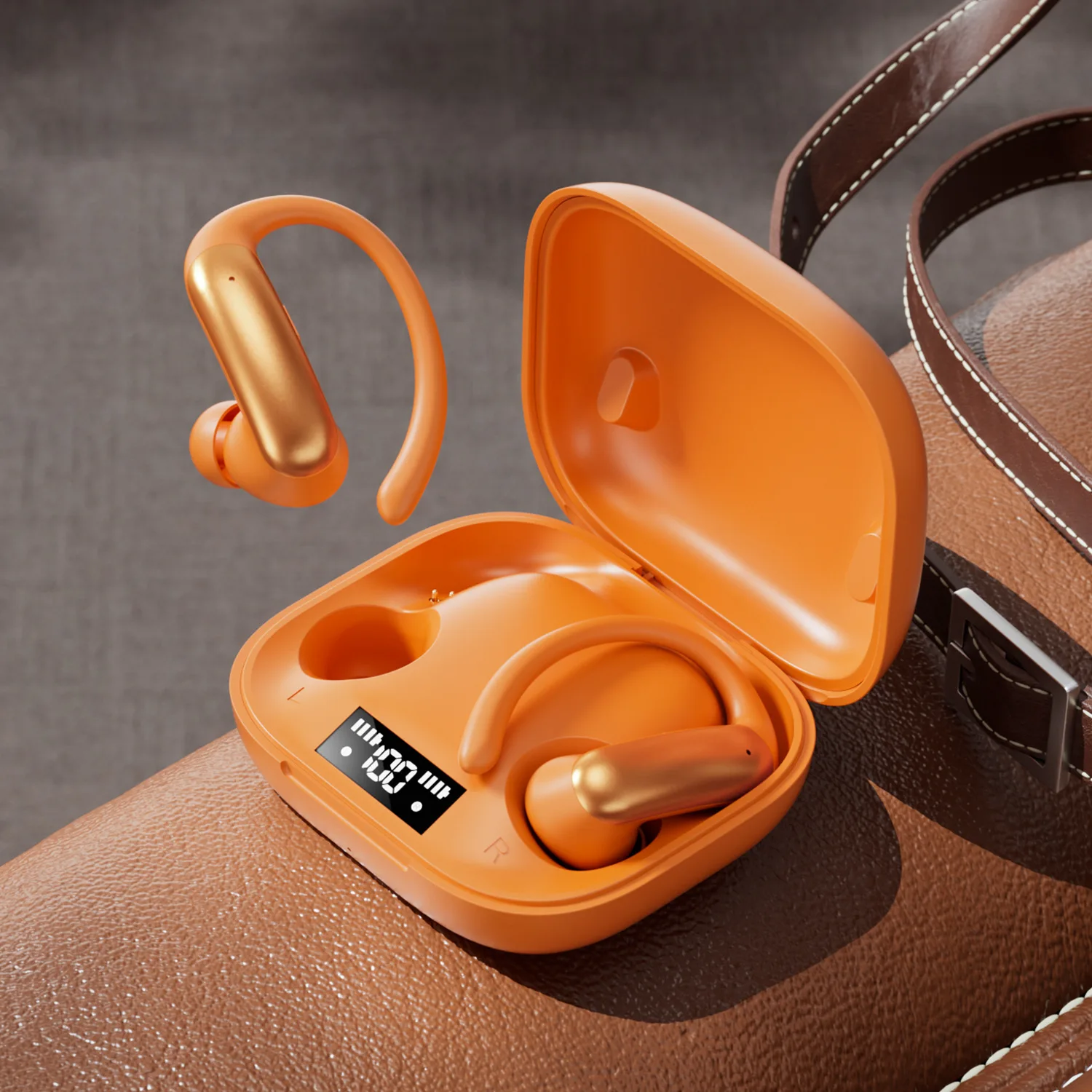 Fones De Ouvido Bluetooth 6.0 (laranja), Com Som Surround De 360° E Gancho De Orelha.