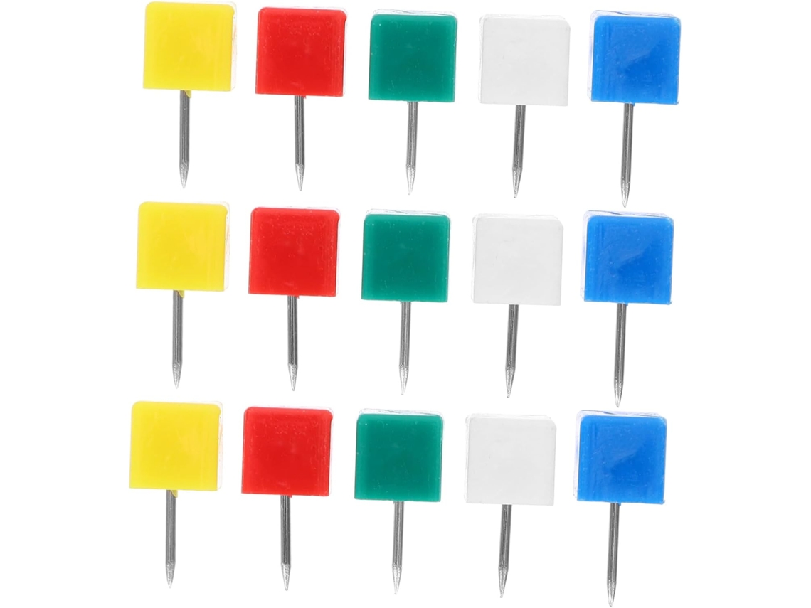 Tachinhas Luxshiny Para Mapas, Cores Sortidas, Plástico E Aço, 100 Unidades Em Lata, Cabeça Quadrada, Ideais Para