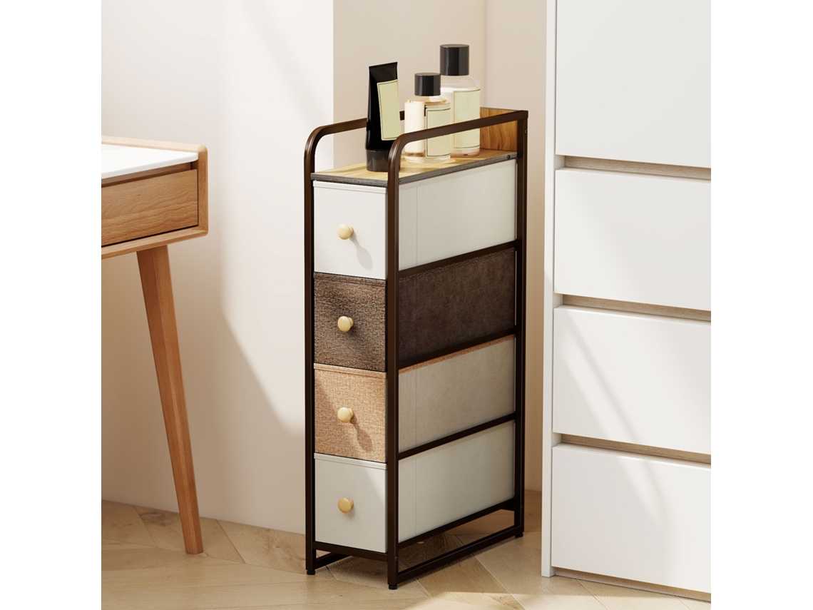 Cômoda Multicolorida Compacta 20x47x84,5 Cm Com 4 Gavetas Dobráveis De Tecido, Estrutura Em Aço E Madeira - Econômica