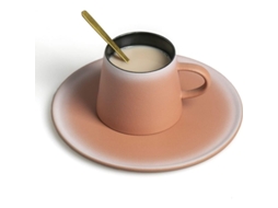 2026 set de Taza de Café com Prato e Colher Dourada, Taza de Cerâmica Rosa 7 Oz