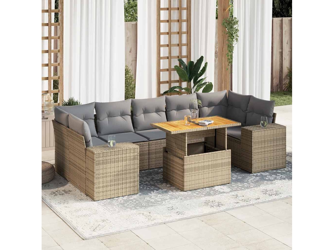 Vidaxl 8 Pcs Conjunto De Sofás P/ Jardim Com Almofadões Vime Pe Bege