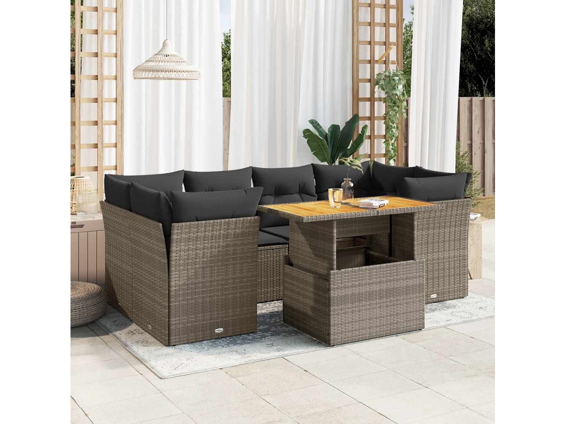 Vidaxl 7 Pcs Conjunto Sofás P/ Jardim C/ Almofadões Vime Pe Cinzento