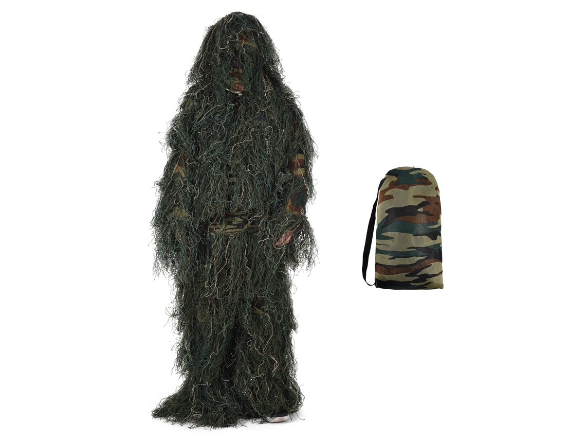Traje de Camuflagem Ghillie 5 em 1 para Homem Ajustável Respirável