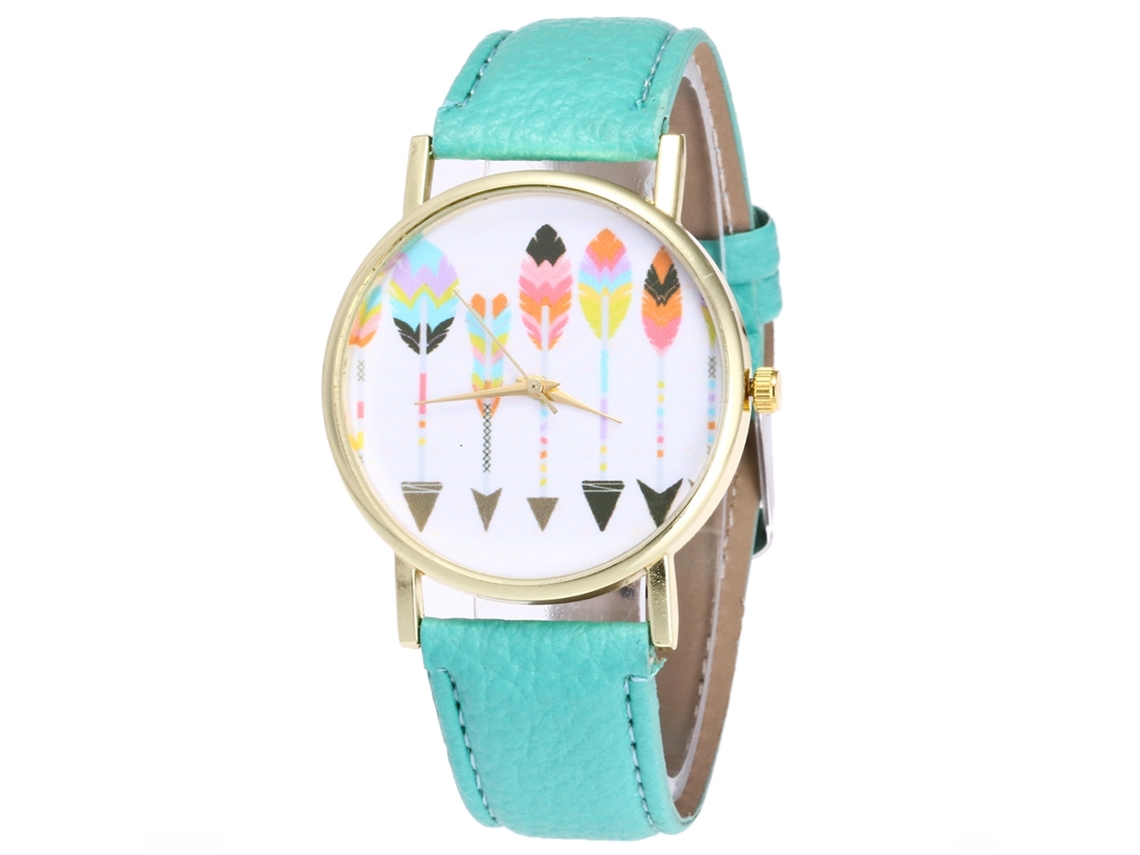 Relógio Casual Feminino de Quartzo com Pulseira de Couro Pu Simples (menta)