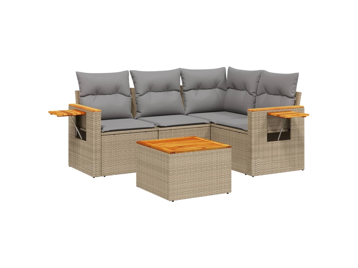 Conjunto de 5 Sofás para Jardim com Almofadões Vime Pe Bege MAISON EXCLUSIVE (5 pcs)