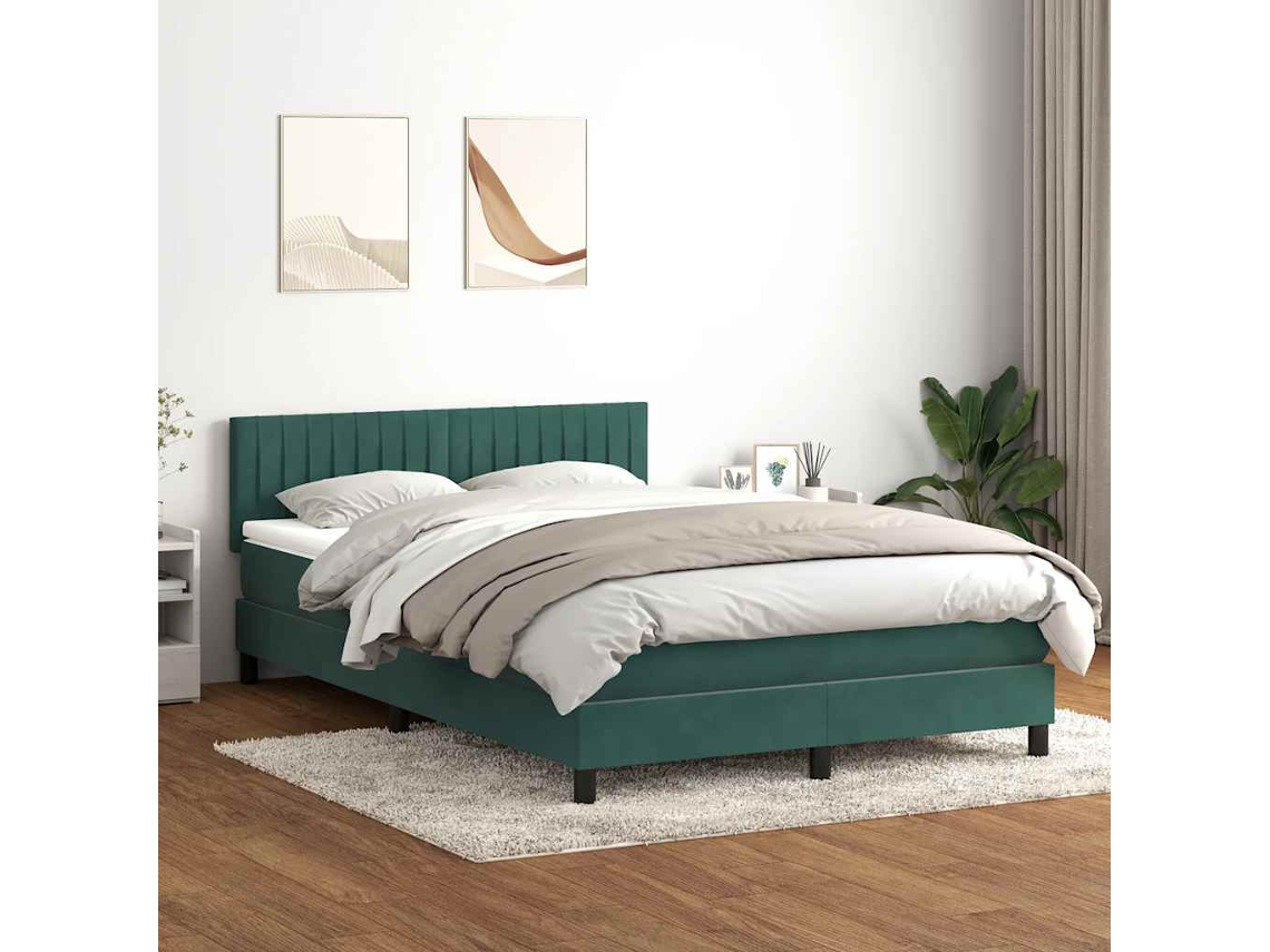 Cama Com Molas/colchão 160x220 Cm Veludo Verde-escuro