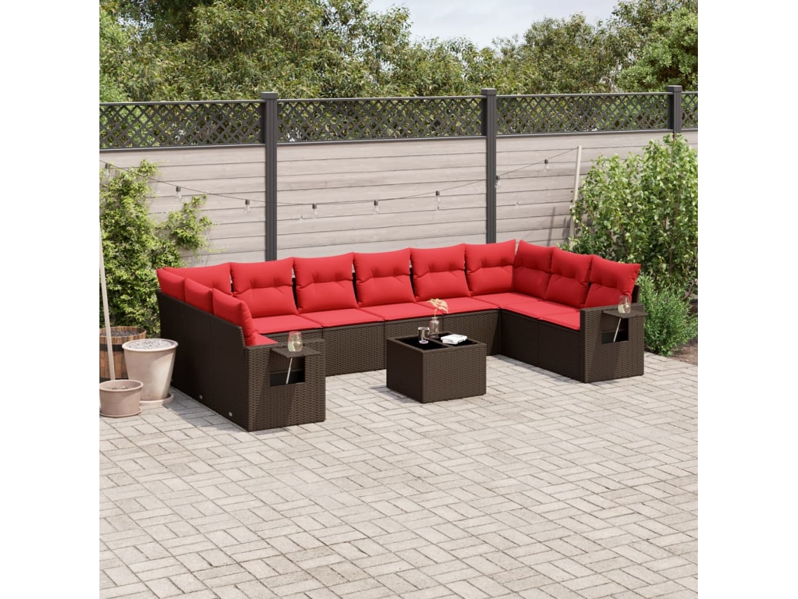 Vidaxl Conjunto De Sofá De Jardim Com 11 Peças E Almofadas Em Rattan Sintético Marrom