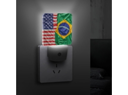 Luminárias Noturnas Com As Bandeiras Americana E Brasileira, Com Led E Sensor Crepuscular, Eficientes E Decorativas