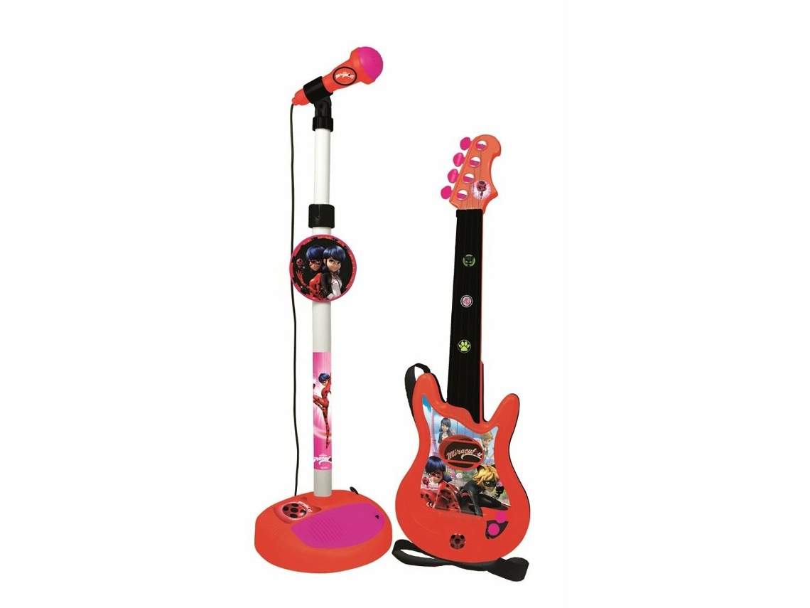 Miraculous/ladybag Guitarra E Microfone - 4 Cordas - Funciona Com Bateria