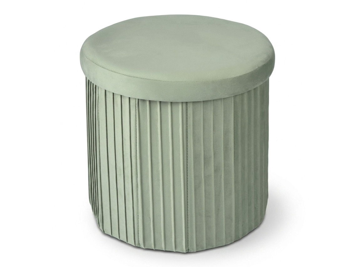Banqueta Baú De Veludo Com Assento Acolchoado, Verde Sálvia, 38x38 Cm