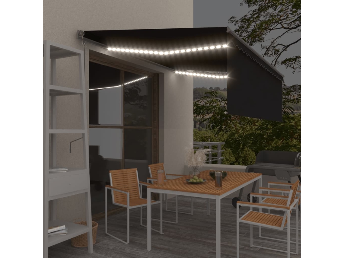 Vidaxl Toldo Automático C/ Estore/led/sensor De Vento 4x3 M Antracite