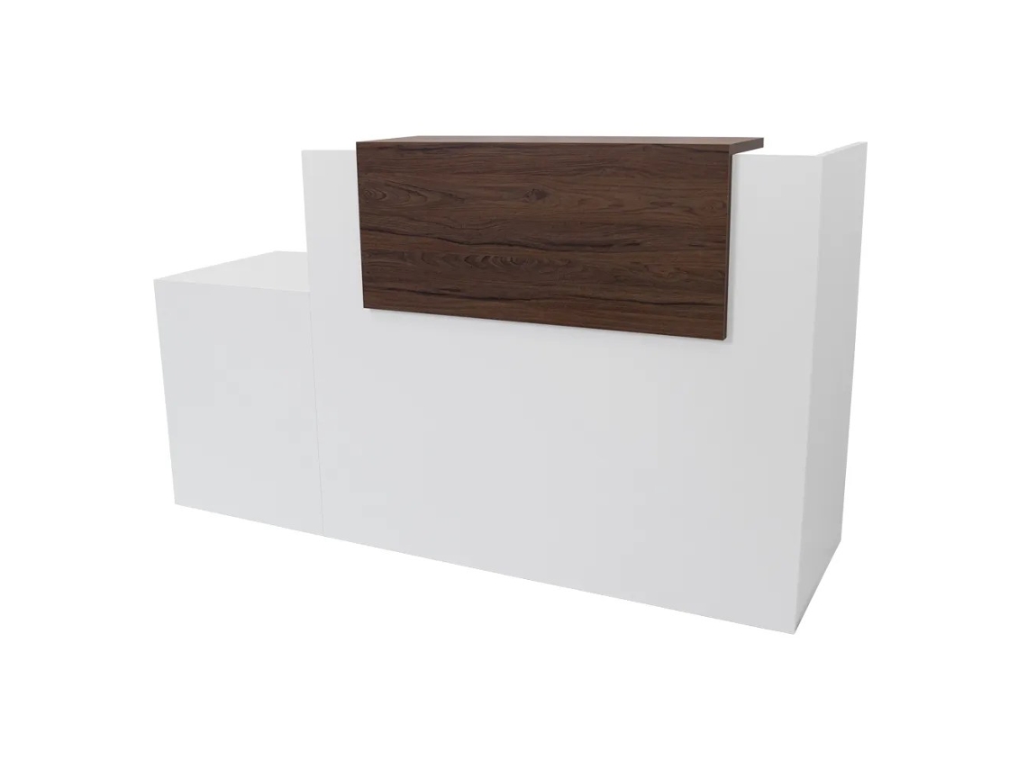 Balcão De Recepção Básico, 80 Cm, Adaptado Para Pessoas Com Mobilidade Reduzida. Direito. 117,5 X 280 X 65 Cm. Nogueira. Ofilike