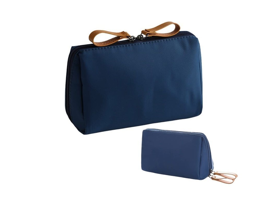 2026-bolsa De Maquillaje De Viaje Pequeña Impermeable Portátil Para Bolso Con Cremalleras Dobles Azul
