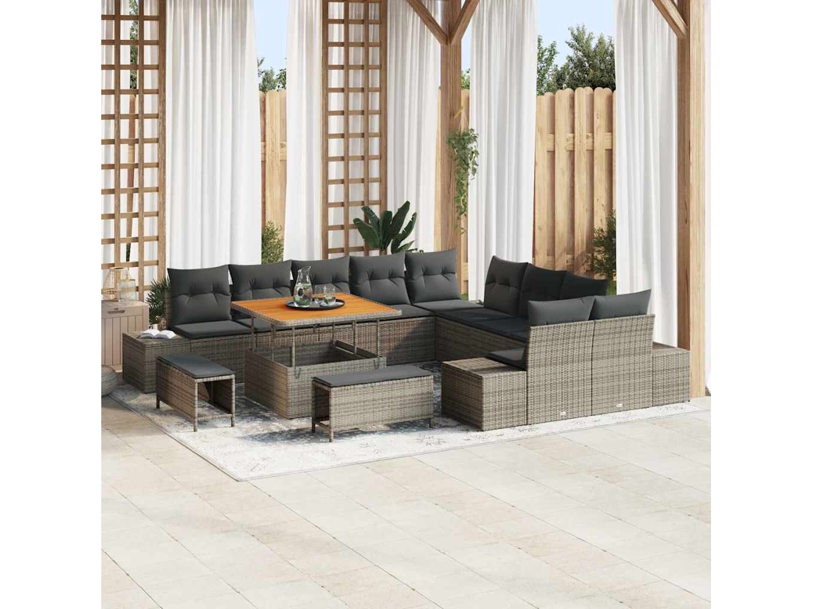 Vidaxl Conjunto De Sofá De Jardim Com Almofada 13 Pcs Cinzeto Vime Pe