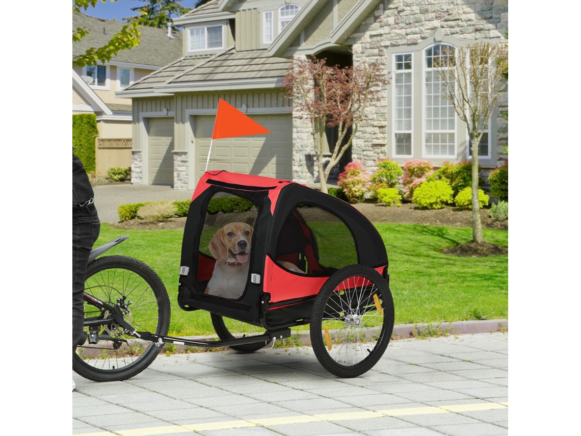 Reboque , Atrelado-veículo De Bicicleta Dobrável P/ Caninos Resistente À Água, Tecido Oxford, Metal, 140 X 71 X 83 Cm, Vermelho