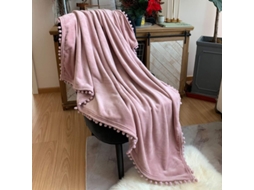 2026 manta Flannel Ligera com Franges de Pompom Suave Abrigo para Sofá Cama Temporada Todas Rosa 51x59 Polegadas