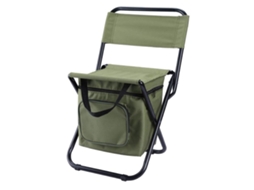Cadeira dobrável portátil feita de tecido Oxford 600D para camping e pesca, com alça e bolsa de transporte.