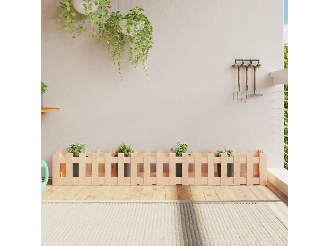 Vidaxl Canteiro Elevado C/ Design De Cerca 200x30x30 Cm Pinho Maciço