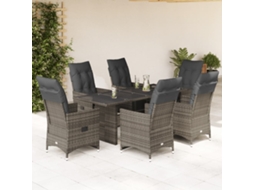 Vidaxl 7 Pcs Conjunto Bistrô de Jardim C/ Almofadões Vime Pe Cinza