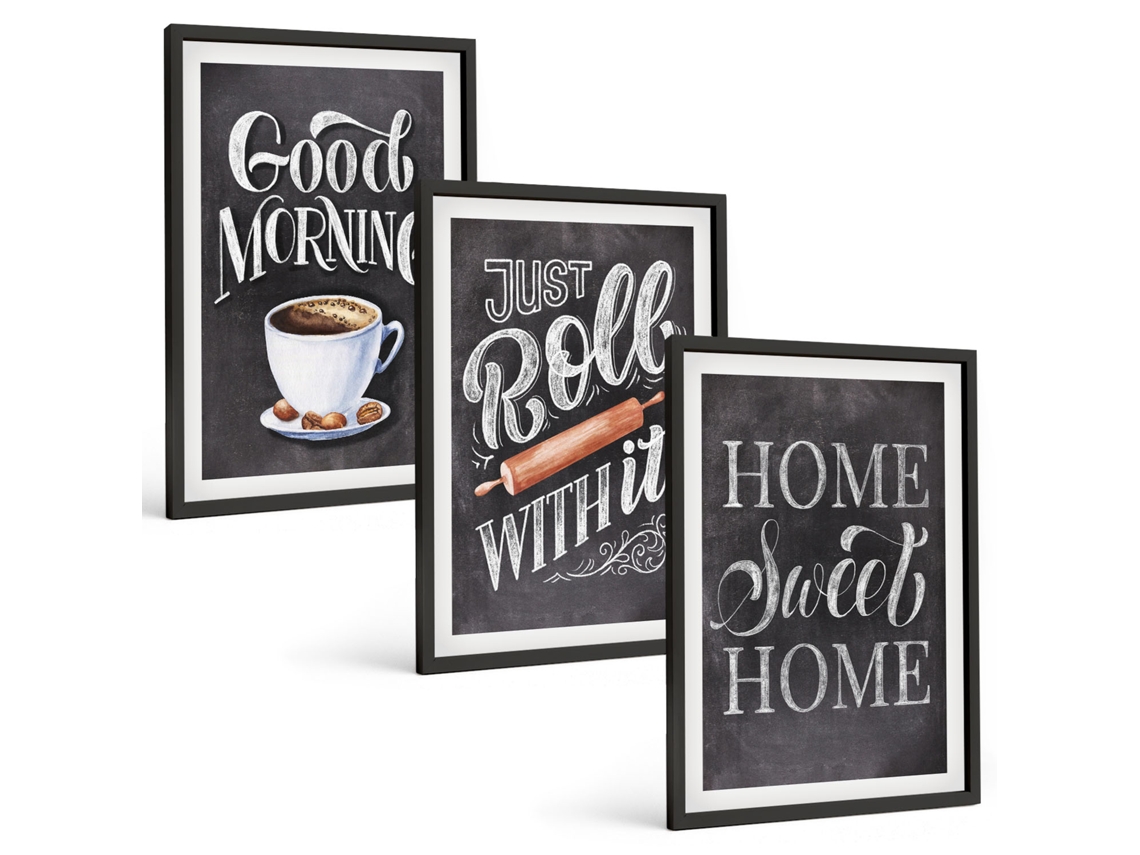 Pinturas Murais Modernas Motivos De Cozinha Doméstica, Letras Moldura Preta Imagens Para Um Quarto Infantil Espelharte (3 Piezas De 40x60 Cm)